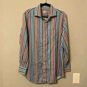 Peter Millar Striped 100% Cotton Button Down/Button Up Dress Shirt Size Medium
